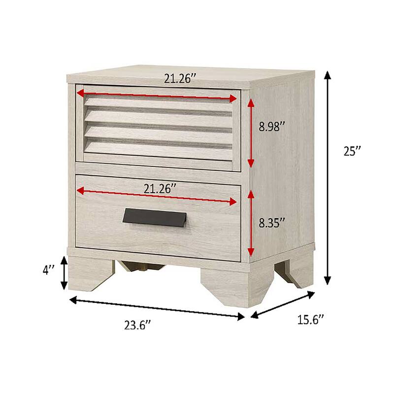 1pc Contemporary 2-Drawer Louvered Design Nightstand Finger Pull Hardware Bedroom Wooden Furniture Beige Finish