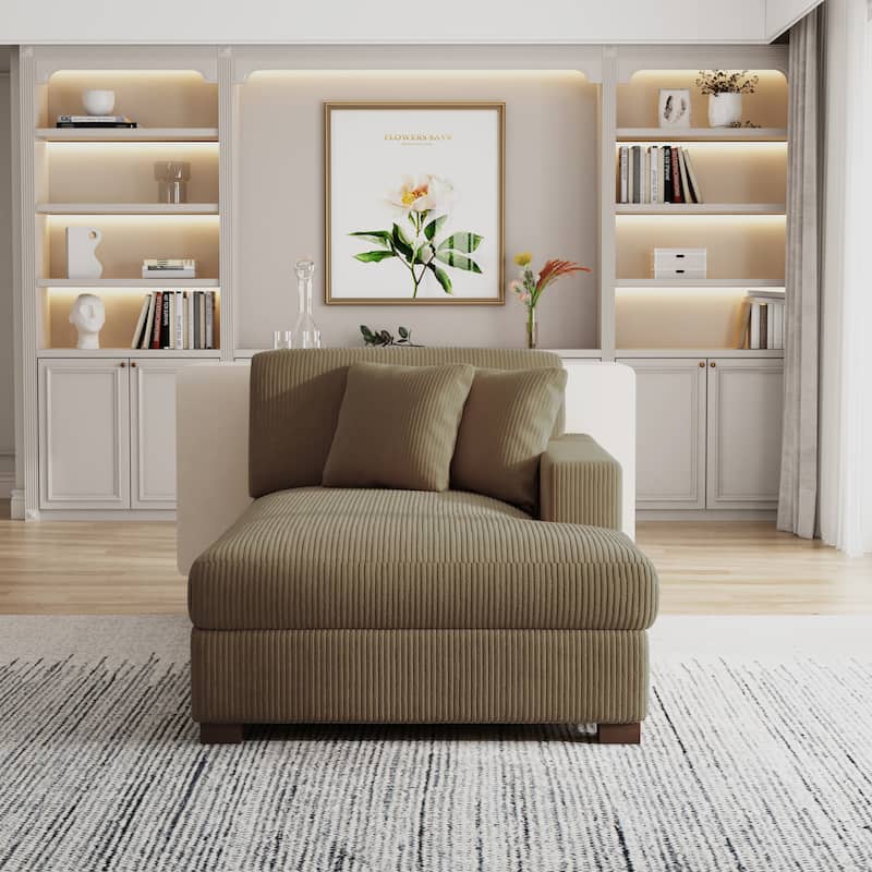 Modern Corduroy Indoor Chaise Lounge Couch with Pillows