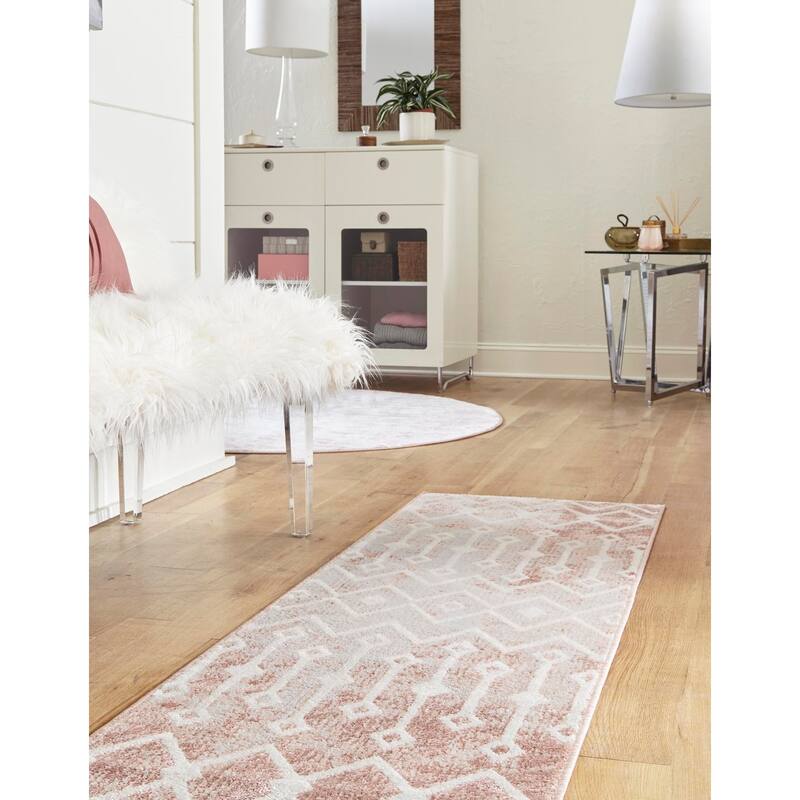 Contemporary Pico Collection Area Rug - 2'x8' - Rose-Ivory