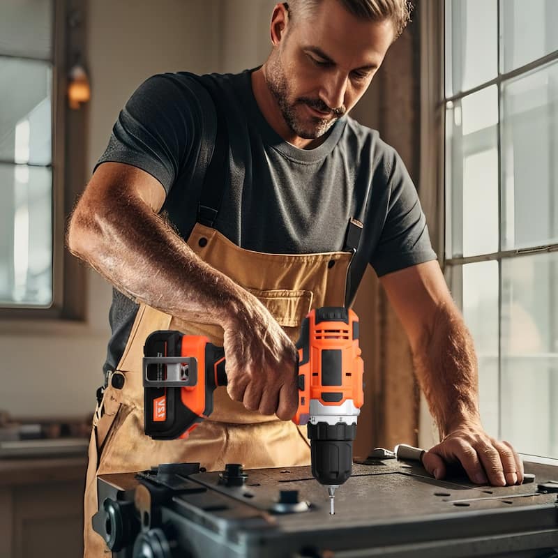 Black and Orange 12V Cordless 2 Tool Power Drill and Impact Driver Set with 2Ah Batteries and Fast Charger
