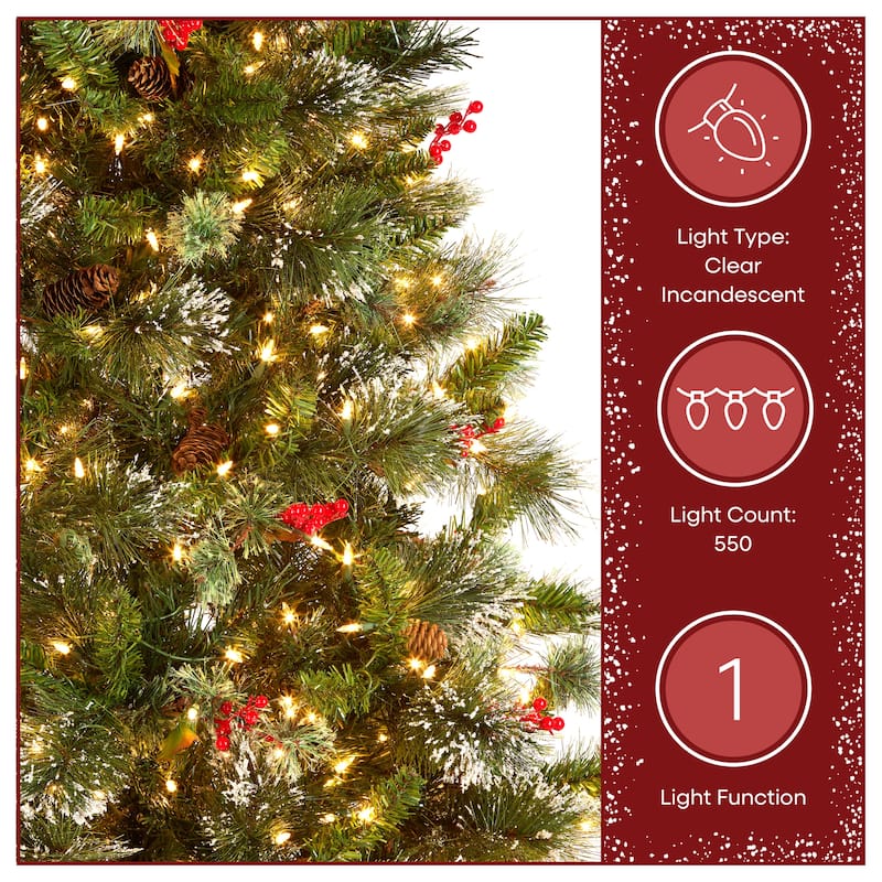 National Tree Company 6.5 ft Pre-lit Wintry Pine Artificial Christmas Tree with 550 Clear Lights, Includes Metal Stand