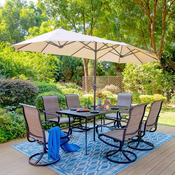 8 pcs patio garden sets tables chairs umbrella MAISON ARTS 8 PCS Patio Dining Set with 13ft Patio Umbrella