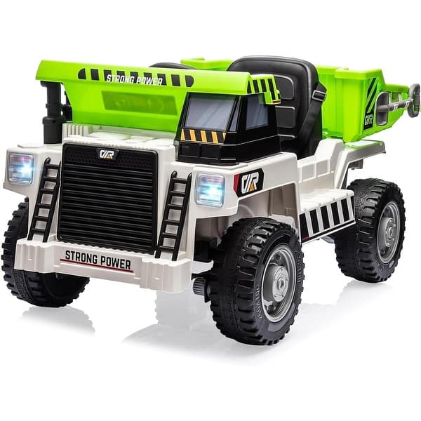 slide 2 of 28, Ride On Dump Truck, 12V Ride On Car With Remote Control White&Green