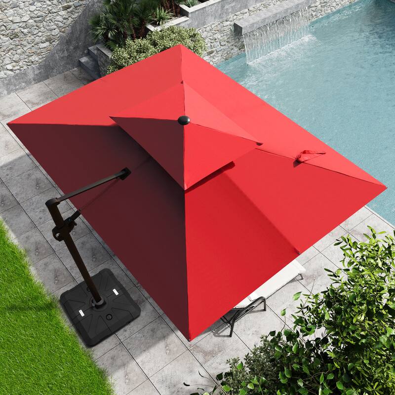10.5 ft. x 9 ft. 360-Degree Rotation Cantilever Patio Umbrella with Base Stand