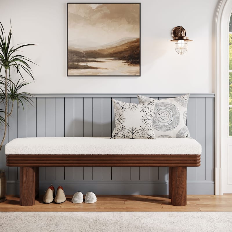 Upholstered Entryway Bench, 55-Inch Shoe Bench with Padded Seat