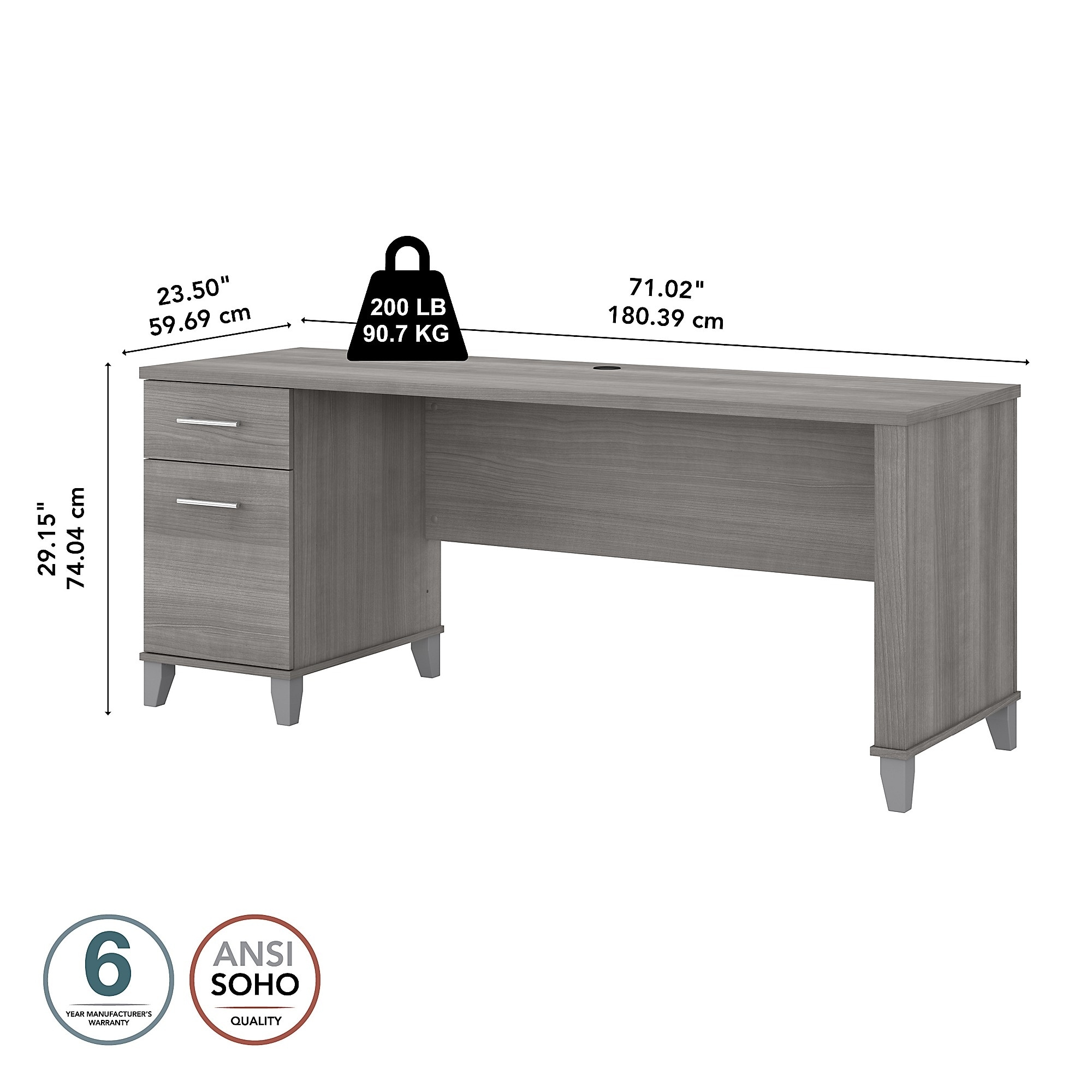 72 inch desk with drawers top