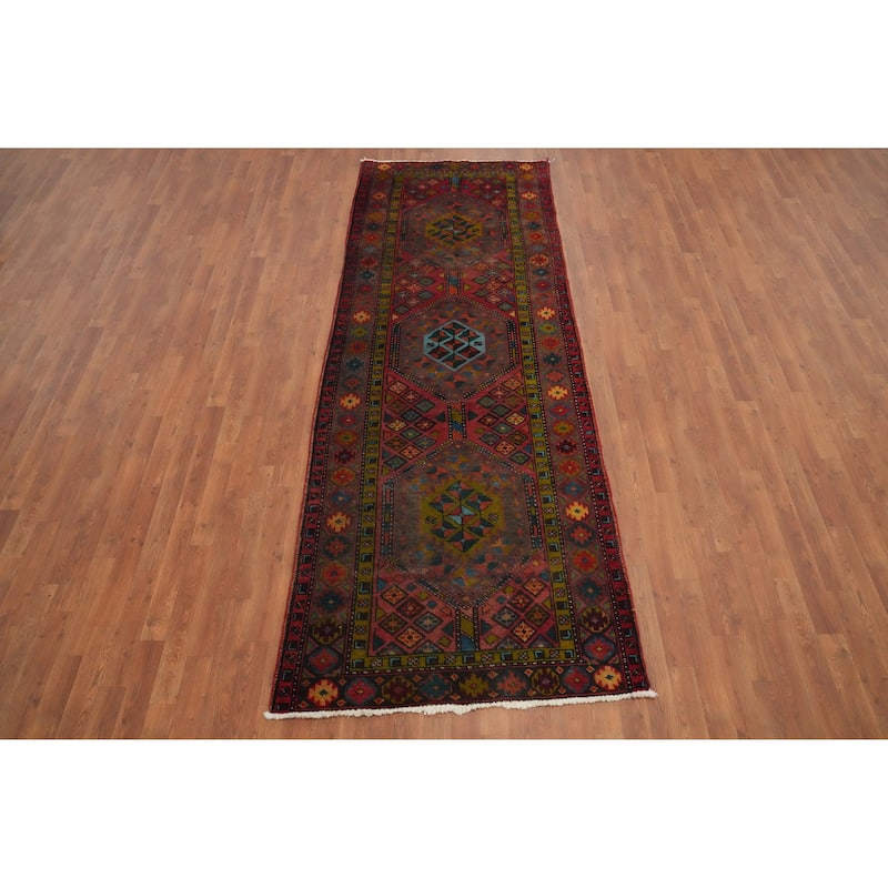 Hand Knotted Oriental 100% Wool Carpet Traditional Geometric Red Ardebil Runner Rug - 10' 2'' X 3' 8''