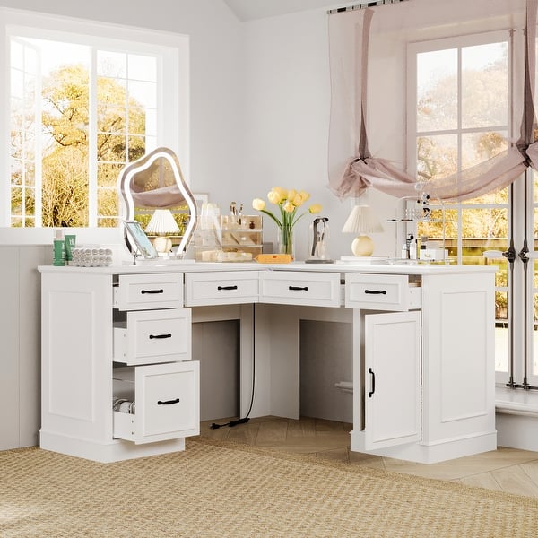 White Corner Vanity Desk: 2 - in - 1 Makeup & Work Station, Space - Saving Bedroom Vanity Dresser - Bed Bath & Beyond