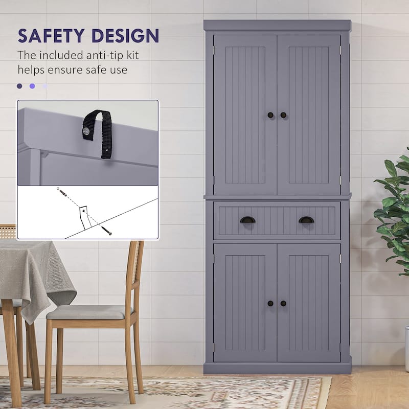 72" Kitchen Pantry Cabinet, Freestanding Tall Storage Cabinet, Traditional Kitchen Cabinet with 4 Doors, Drawer