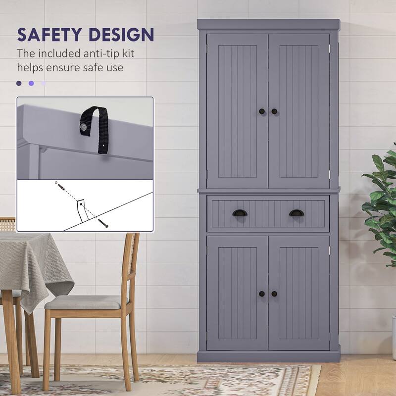 HOMCOM 72" Kitchen Pantry Cabinet, Freestanding Tall Storage Cabinet, Traditional Kitchen Cabinet with 4 Doors