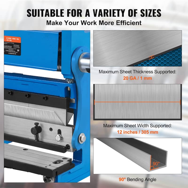 Sheet Metal Brake, 12-inch, 3-In-1 Combination Shear Brake Roll Machine - 12-inch