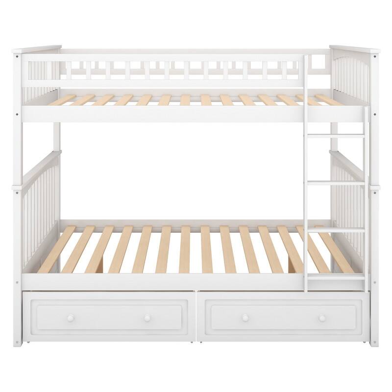 Full over Full Size Bunk Bed with 2 Drawers, Convertible Beds