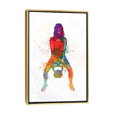 iCanvas "Crossfit Fitness Exercise Woman Lifting Kettlebell" by Paul Rommer Framed Canvas Print