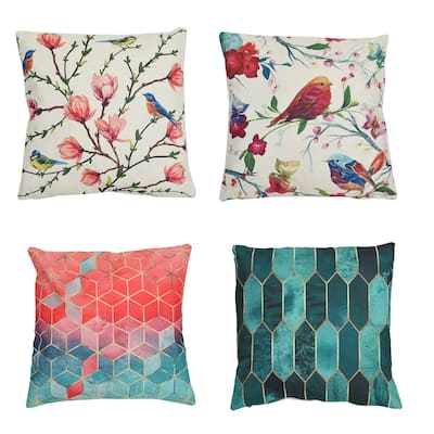 HOMESMART Set of 4 Checker Pattern Polyester Cushion Ultra Soft Pillow