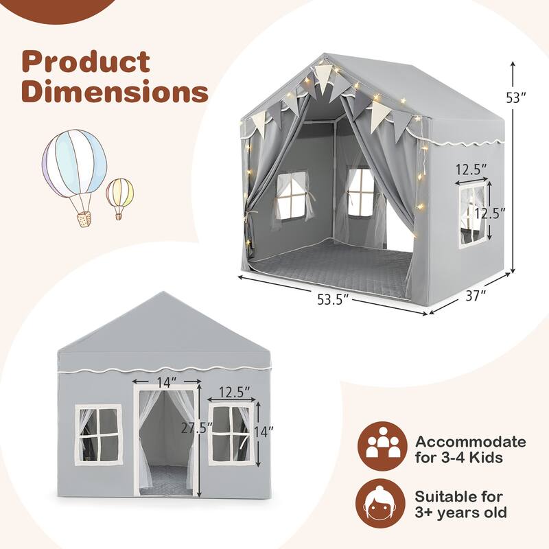 Gymax 3-4 Kids Large Play Tent House w/ 2 Opening Doors Star Lights &