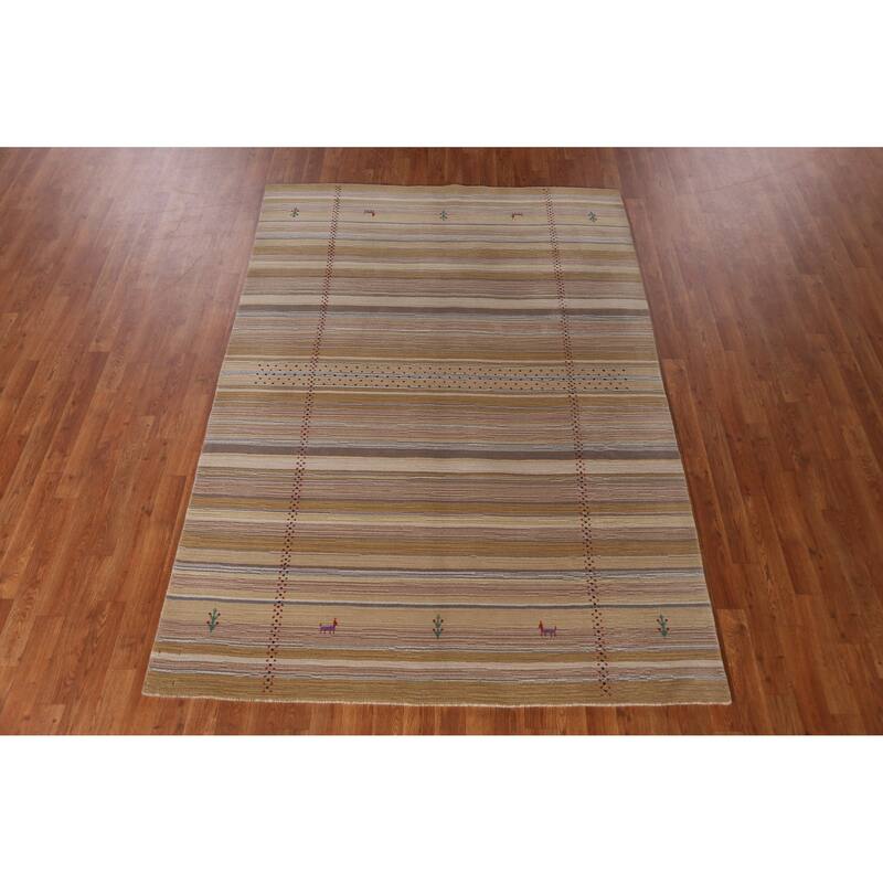 Hand Knotted Oriental 100% Wool Carpet Tribal Animal Pictorial Multi-Colored Gabbeh Area Rug - 7' 8'' X 5' 4''