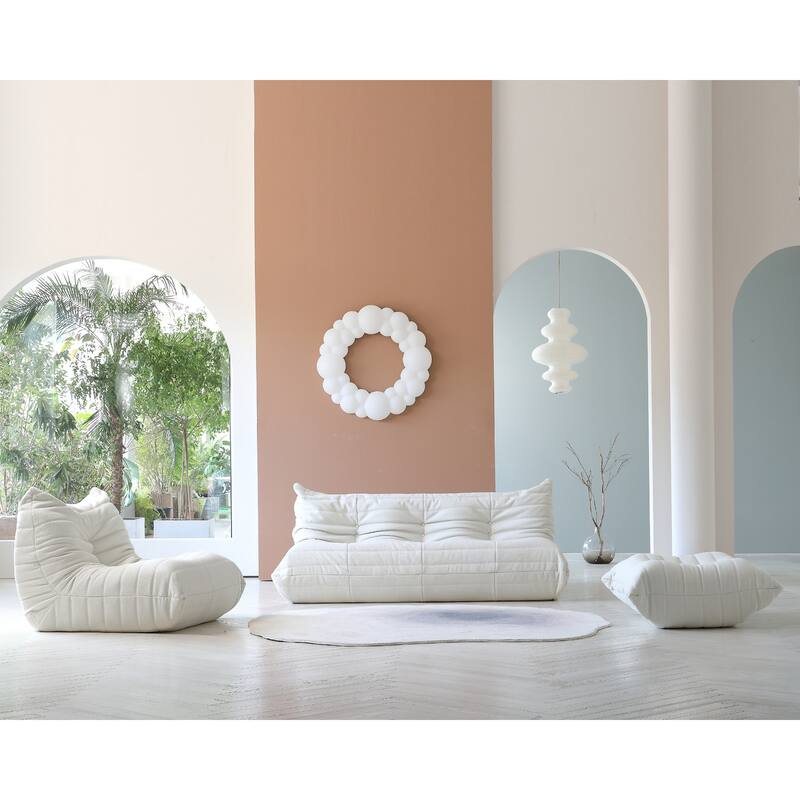 Soft Bean Bag Chair with Ottoman,Sponge Filling Lazy Sofa Floor Couch - Beige