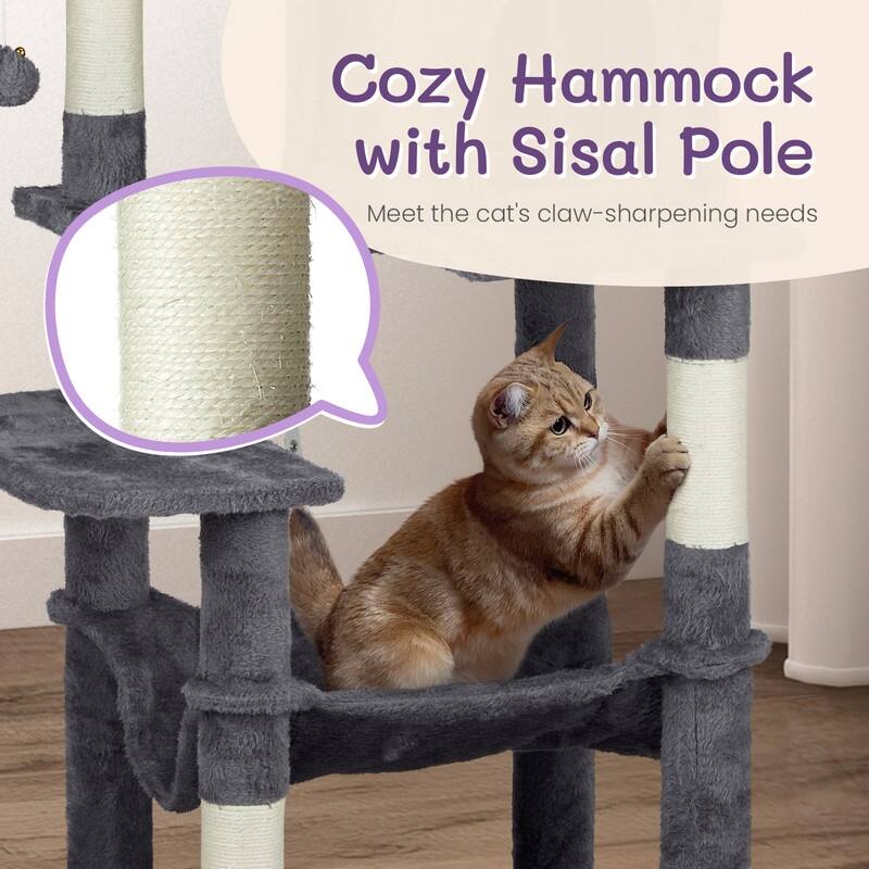 57-inch Light Grey Cat Tree with Padded Platform Bed