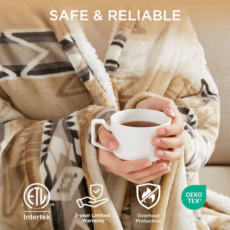 Woolrich Print Plush to Sherpa Heated Throw