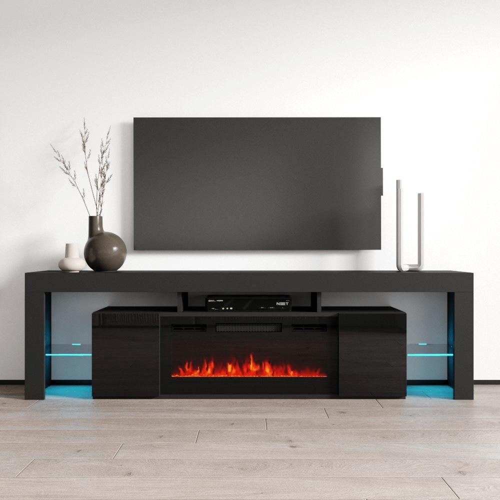 Meble Furniture Soleo BL-EF Electric Fireplace TV Stand for up to 85" TVs - 78.7"W x 22.4"H