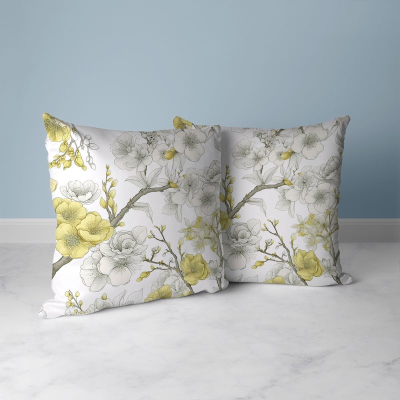 Petal Poetry Faux Suede Reversible Throw Pillow White and Gold