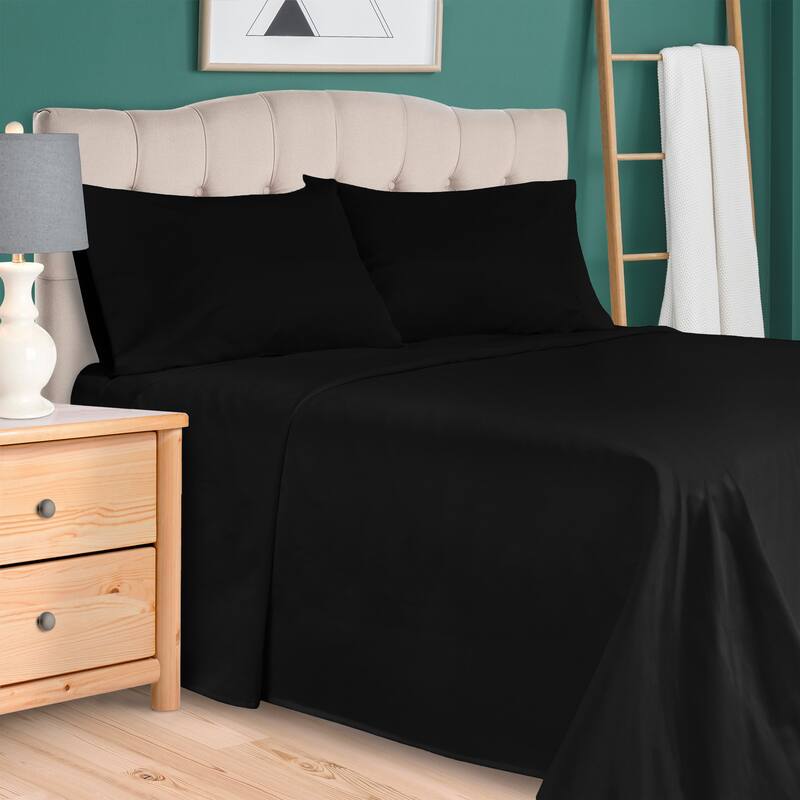 Egyptian Cotton 300 Thread Count Solid Bed Sheet Set by Superior - California King - Black