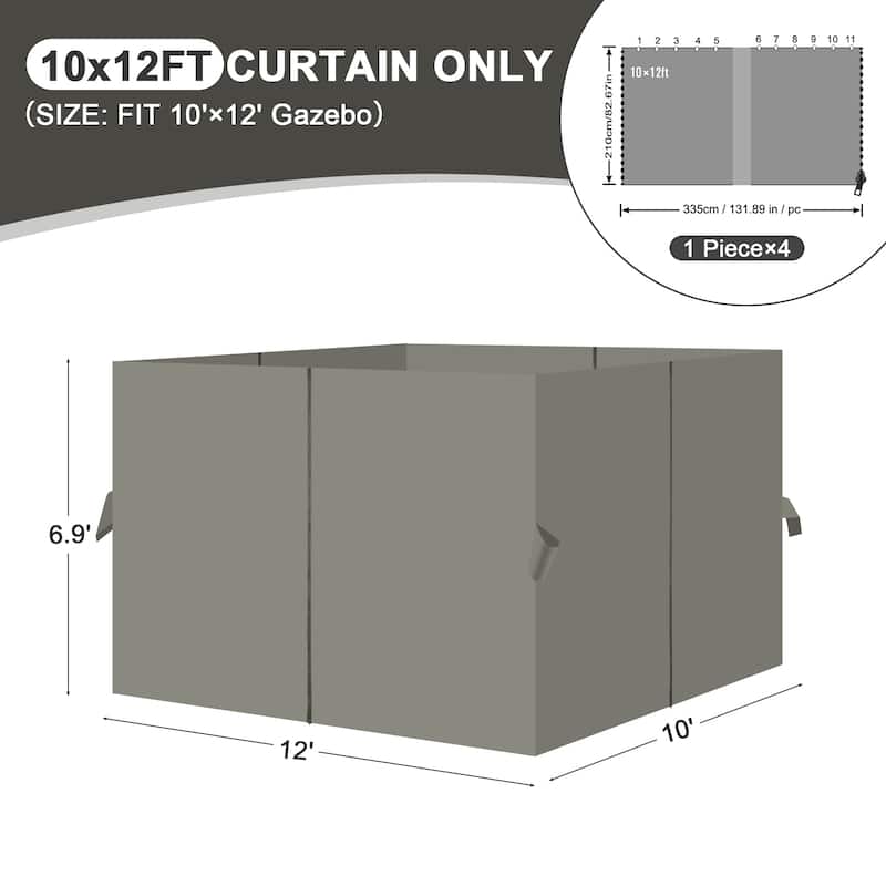Aoodor Gazebo Curtain Replacement-Universal 4-Panel Sidewalls 10'x12', Curtain Only
