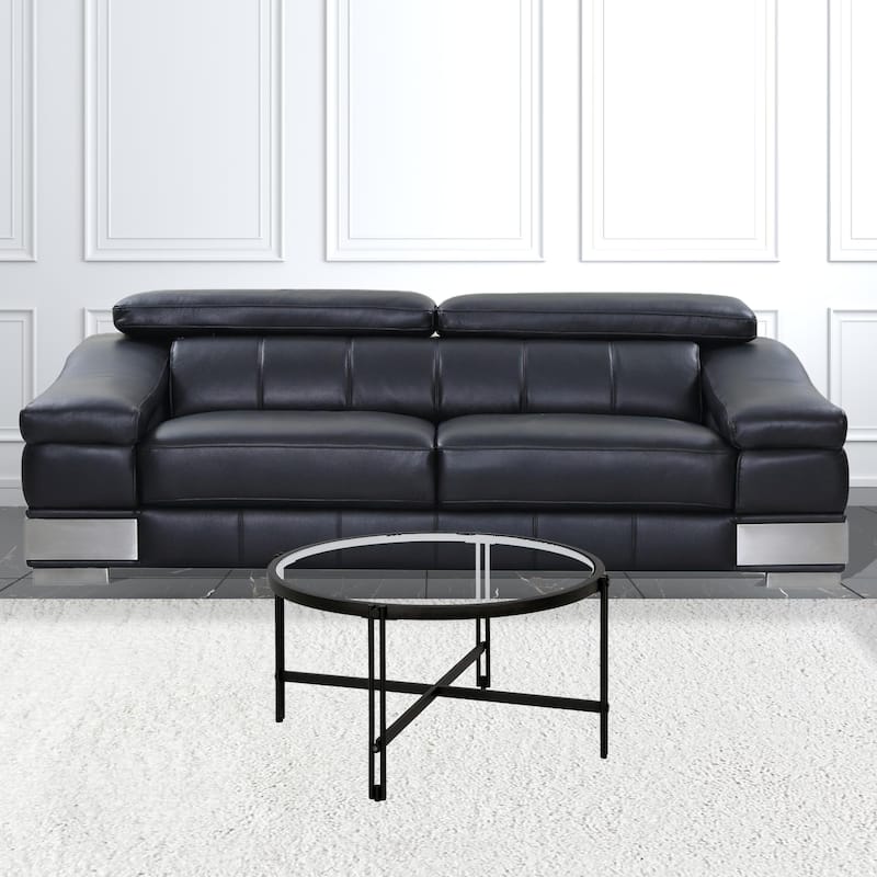 Sturdy 32-Inch Round Coffee Table with Clear Glass Top and Steel Frame Modern Living Room Accent - 32"L x 32"W x 17"H