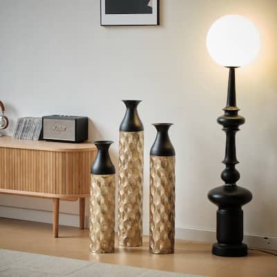 Decorated Metal Vases Set of 3, Floor Metal Vases Large Glazed Vases