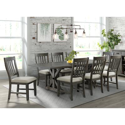 Extendable Dining Table Set - 9 Piece Rectangular Table & Chairs - Gray Wood Finish - Seats 8