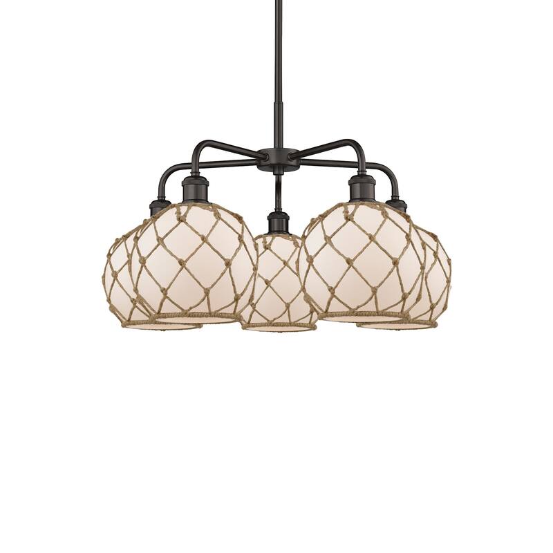 Innovations Lighting 516-5CR-16-27 Farmhouse Rope Chandelier Farmhouse - Oil Rubbed Bronze / White Glass with Brown Rope