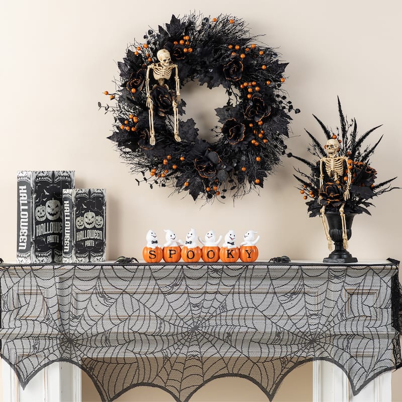 Glitzhome 15.50''L Halloween Polyresin SPOOKY Ghost Pumpkin Table Decor
