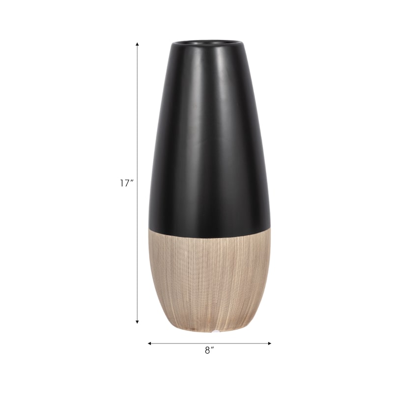 Sagebrook Home 17" Ceramic Vase Contemporary Two Tone Black and Beige Vase For Decorative Table Accent