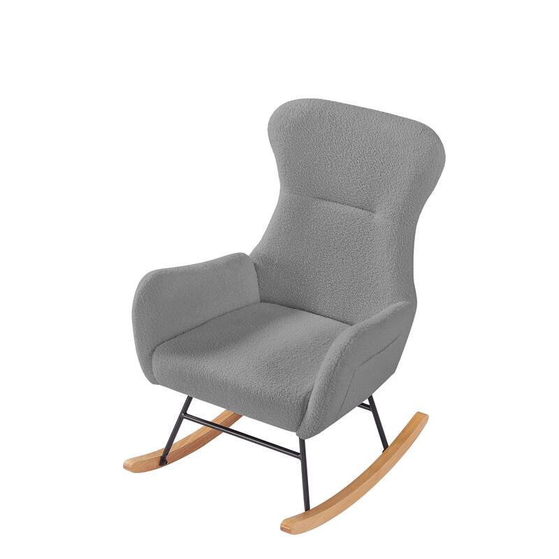 Grey teddy fabric rocking chair for Living Room and Bedroom