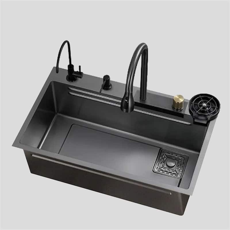 Drop-In Black Single Bowl Stainless Steel Kitchen Sink