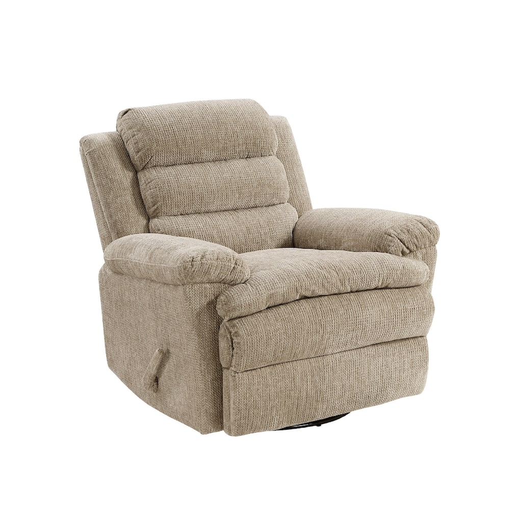 Benjara Oxy Swivel Manual Reclining Chair, Foam Pillow Arms, Brown Microfiber