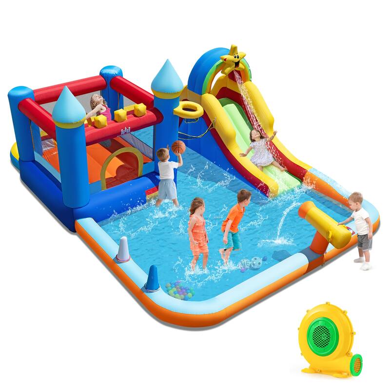 Gymax Giant Water Slide Bounce House w/Climbing Wall Splash Pool &