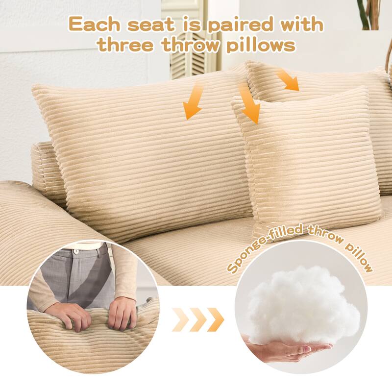 54" Oversized Cloud Sectional - Extra-Thick Cushions, Corduroy Fabric, Easy Assembly - Living Room, Study