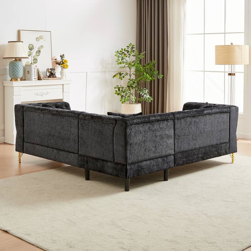 Black 81.5'' L-Shaped 5-Seater Chenille Sectional Sofa with 3 Cushions, Stylish Corner Couch for Living Room, Bedroom