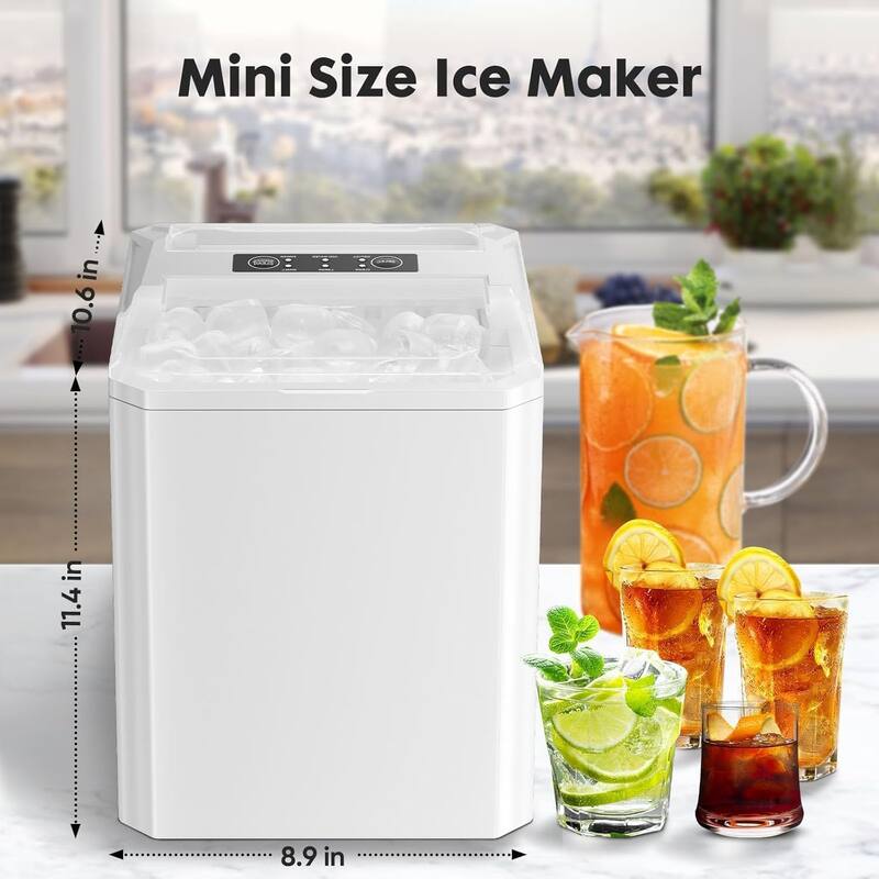 Ice Maker Countertop, 9 Cubes in 6 Mins, 2 Sizes Bullet Cubes Makers with Ice Scoop, Basket - 10.6"D x 8.9"W x 11.4"H