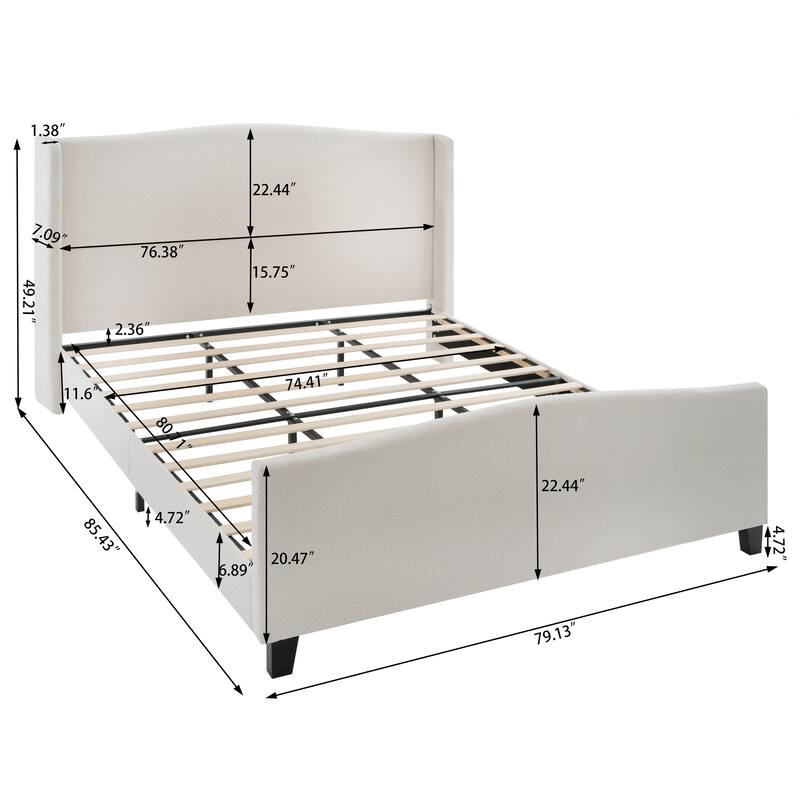 King Size Bed Frame with 49.21"High Back Upholstered Headboard