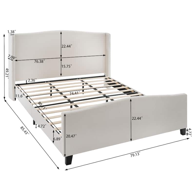 Upholstered Teddy Velvet 49.21" High Headboard King Size Bed Frame with 27.17" High Footboard