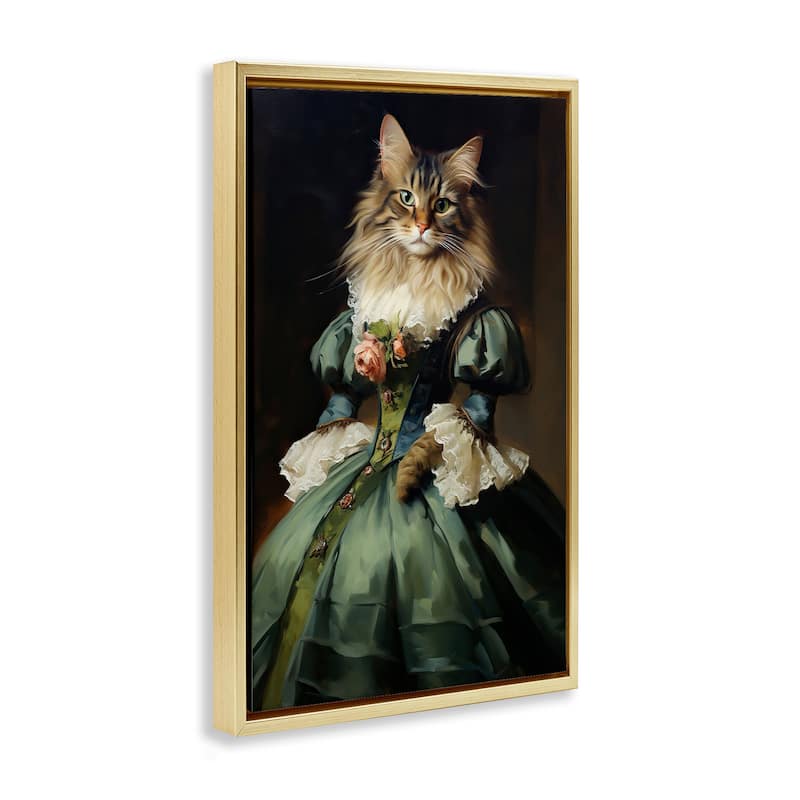 Stupell Cat in Elegant Dress Framed Floater Canvas Wall Art Design By Wumples