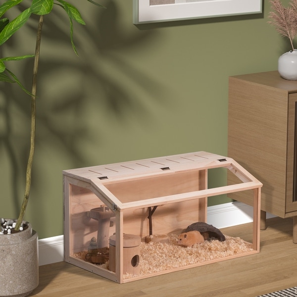 Wooden Hamster Cage Small Animals House, Acrylic Hutch for Dwarf