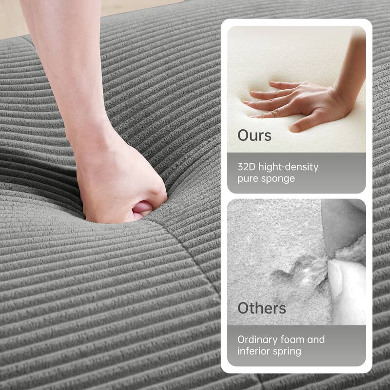 Anmytek 82 Inch Grey Corduroy Modular Loveseat Sofa with Curved Armrests and Anti Slip Design