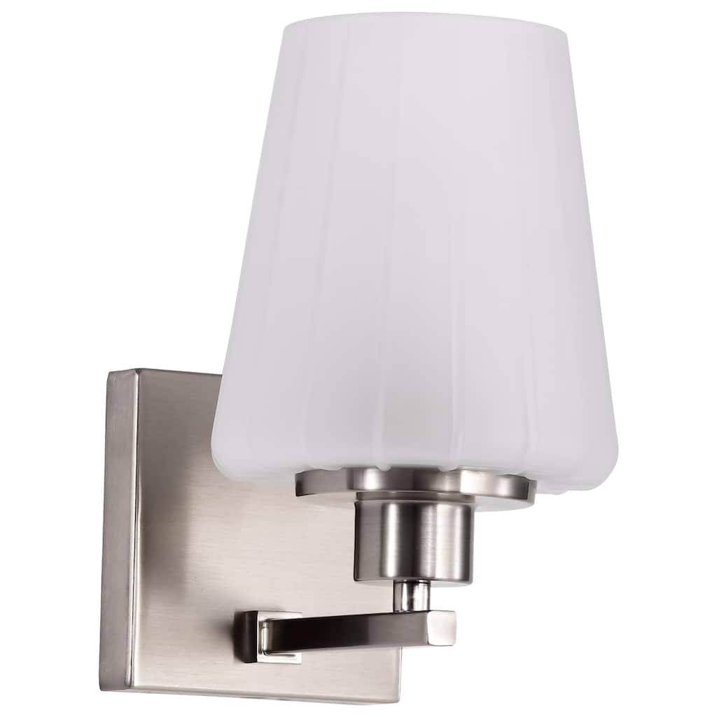 Lune 1 Light Vanity Brushed Nickel Finish Etched White Glass - Brushed Nickel