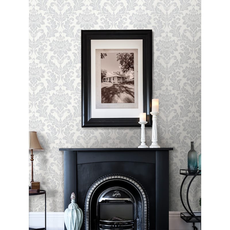 Damask Wells Blue Damask Wallpaper - Gold