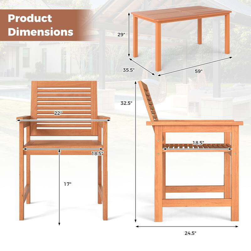 Gymax 7-Piece Patio Wood Dining Table Set Outdoor Rectangular Table