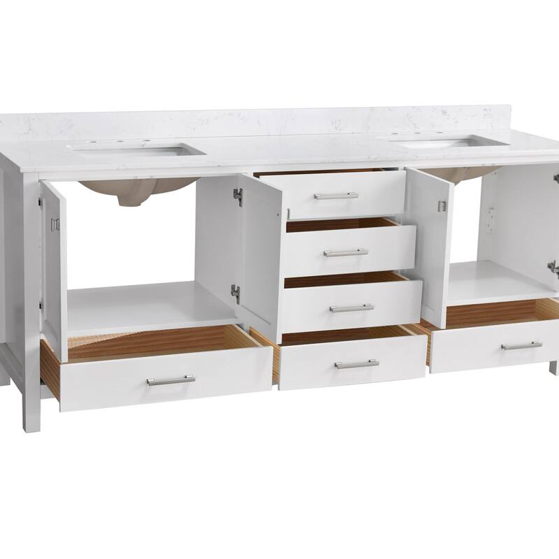 StarrySky 84 inch Undermount Double Sink Bathroom Vanity with Engineered Carrara Marble Top
