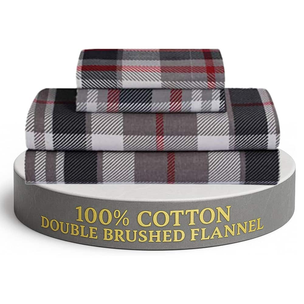 Feather & Stitch Cotton Flannel Sheets Set 4 Piece Bed Sheets Heavy Weight Bedding